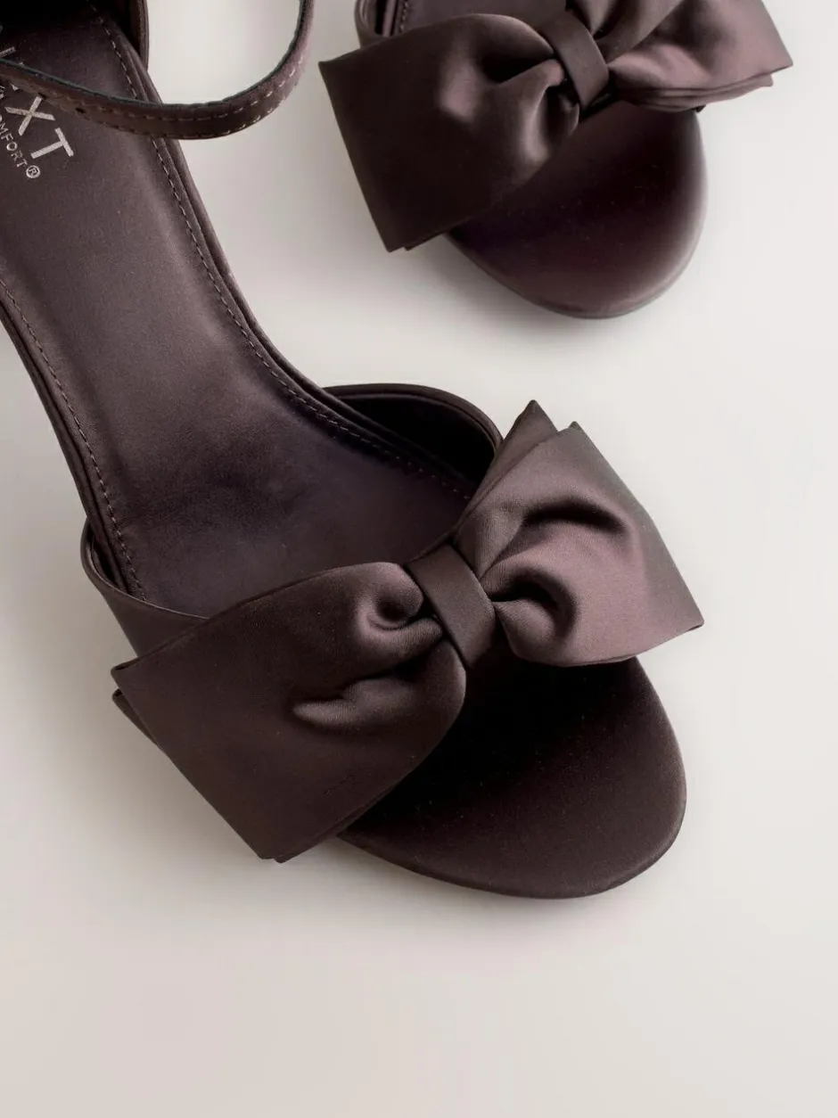 Next Forever Comfort® Satin Bow Block Heeled Sandals Chocolate Brown