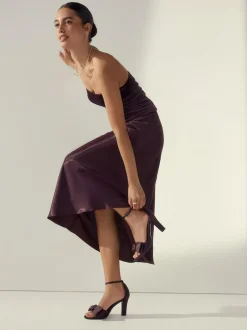 Next Forever Comfort® Satin Bow Block Heeled Sandals Chocolate Brown