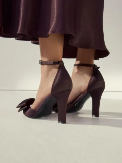 Next Forever Comfort® Satin Bow Block Heeled Sandals Chocolate Brown