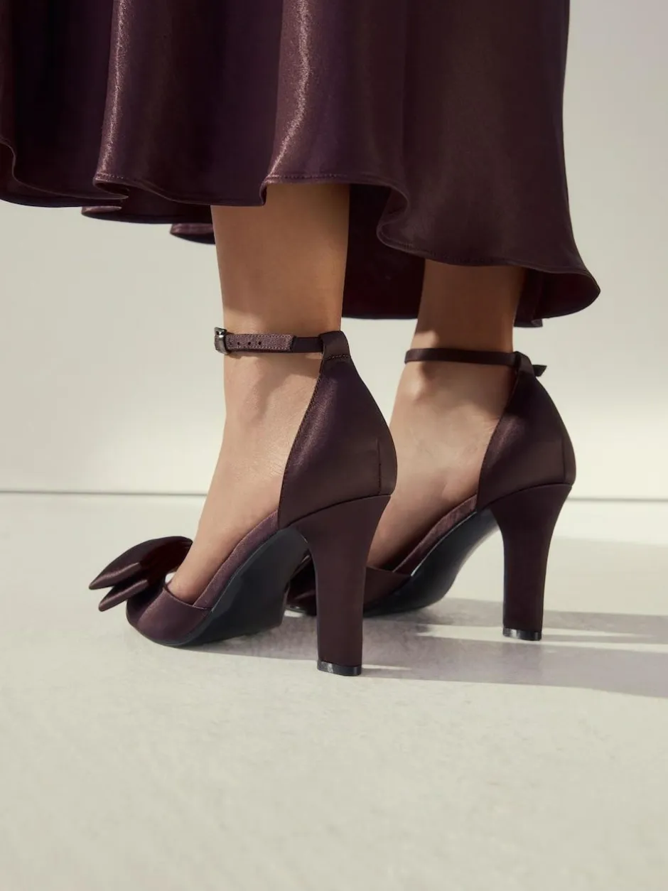 Next Forever Comfort® Satin Bow Block Heeled Sandals Chocolate Brown