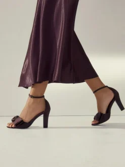 Next Forever Comfort® Satin Bow Block Heeled Sandals Chocolate Brown