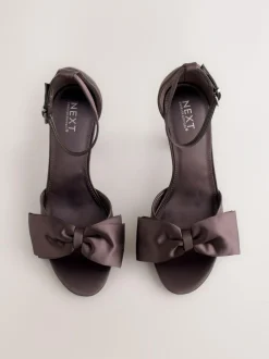 Next Forever Comfort® Satin Bow Block Heeled Sandals Chocolate Brown