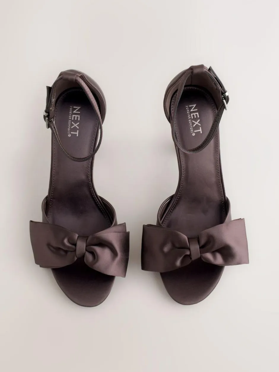 Next Forever Comfort® Satin Bow Block Heeled Sandals Chocolate Brown