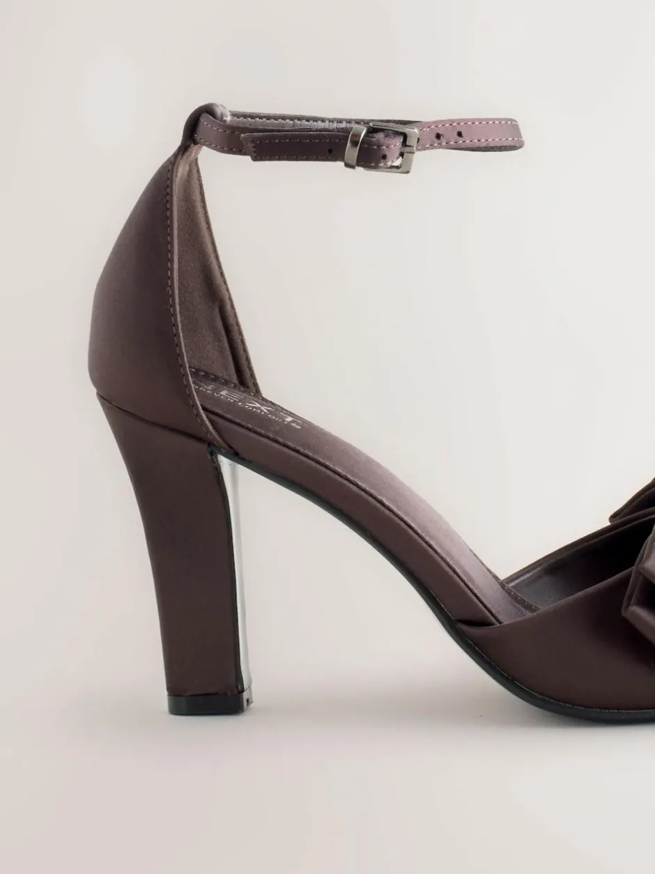 Next Forever Comfort® Satin Bow Block Heeled Sandals Chocolate Brown
