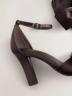 Next Forever Comfort® Satin Bow Block Heeled Sandals Chocolate Brown
