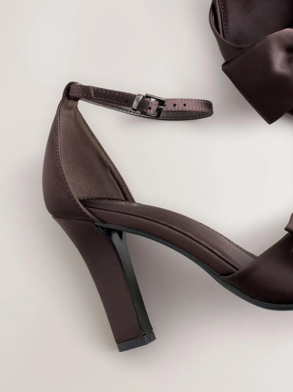 Next Forever Comfort® Satin Bow Block Heeled Sandals Chocolate Brown