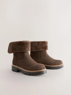 Next Forever Comfort® Faux Fur Cuff Ankle Boots Chocolate Brown Outlet