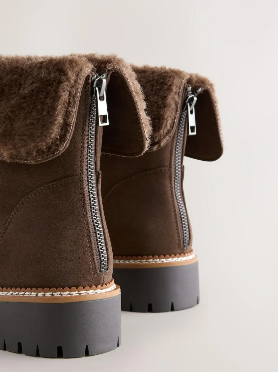 Next Forever Comfort® Faux Fur Cuff Ankle Boots Chocolate Brown Outlet