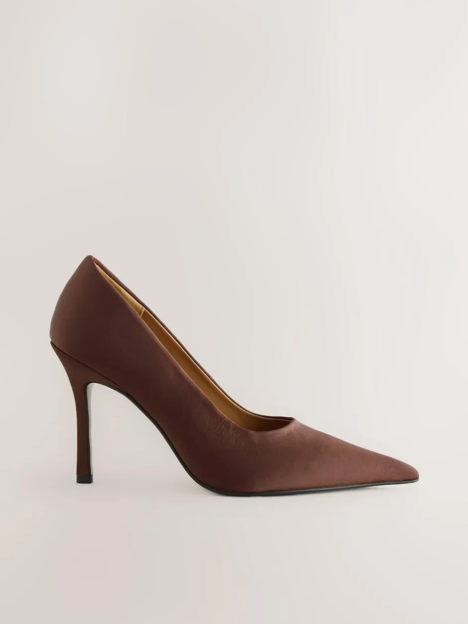 Next Forever Comfort® Satin Pointed Toe Court Heels Chocolate Brown Best