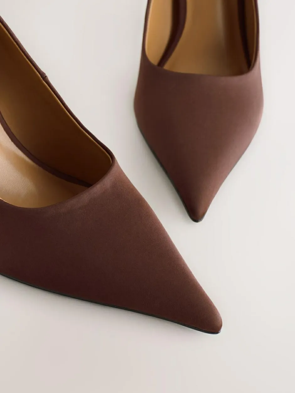 Next Forever Comfort® Satin Pointed Toe Court Heels Chocolate Brown Best