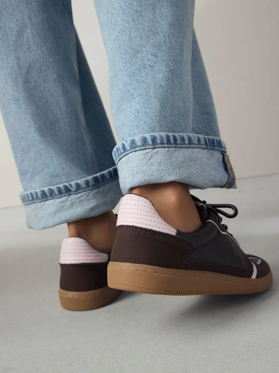 Next Chocolate Brown Lace-Up Trainers Hot
