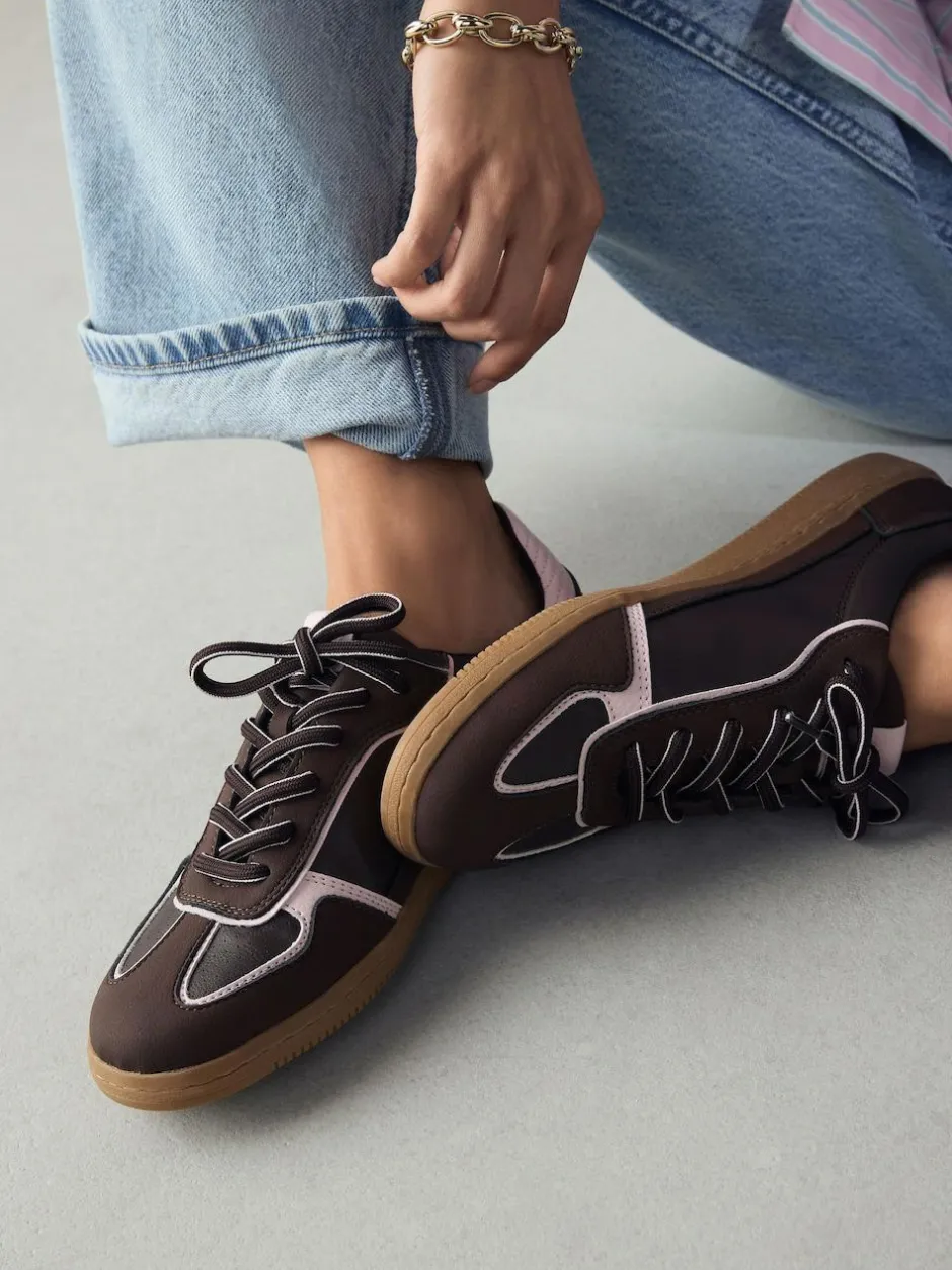Next Chocolate Brown Lace-Up Trainers Hot