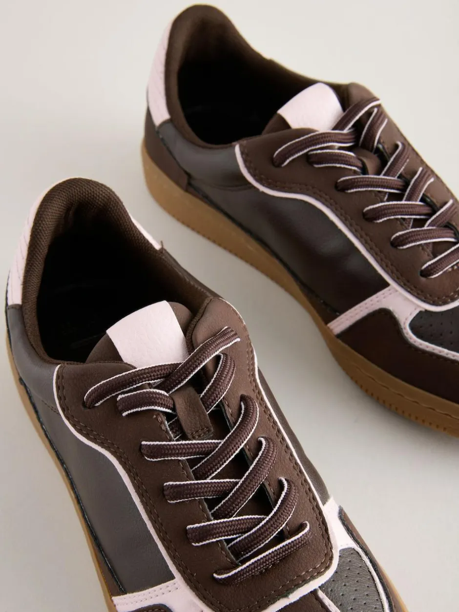 Next Chocolate Brown Lace-Up Trainers Hot