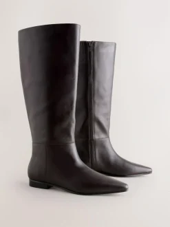Next Forever Comfort® Flat Chisel Toe Knee High Boots Chocolate Brown Leather Online