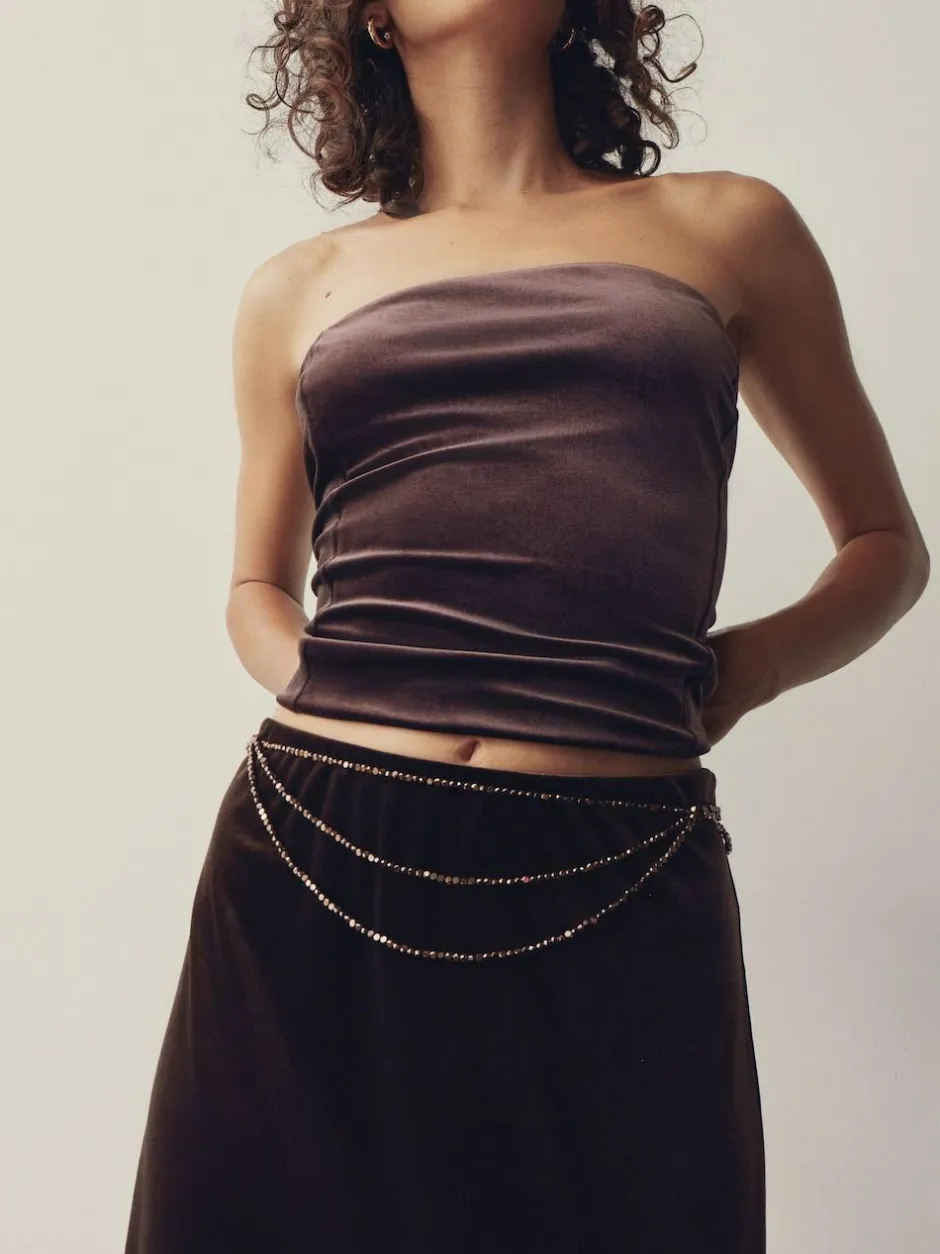 Next Metallic Skinny Tiered Beaded Belt Chocolate Brown Hot