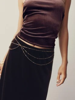 Next Metallic Skinny Tiered Beaded Belt Chocolate Brown Hot