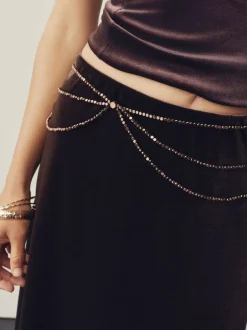 Next Metallic Skinny Tiered Beaded Belt Chocolate Brown Hot