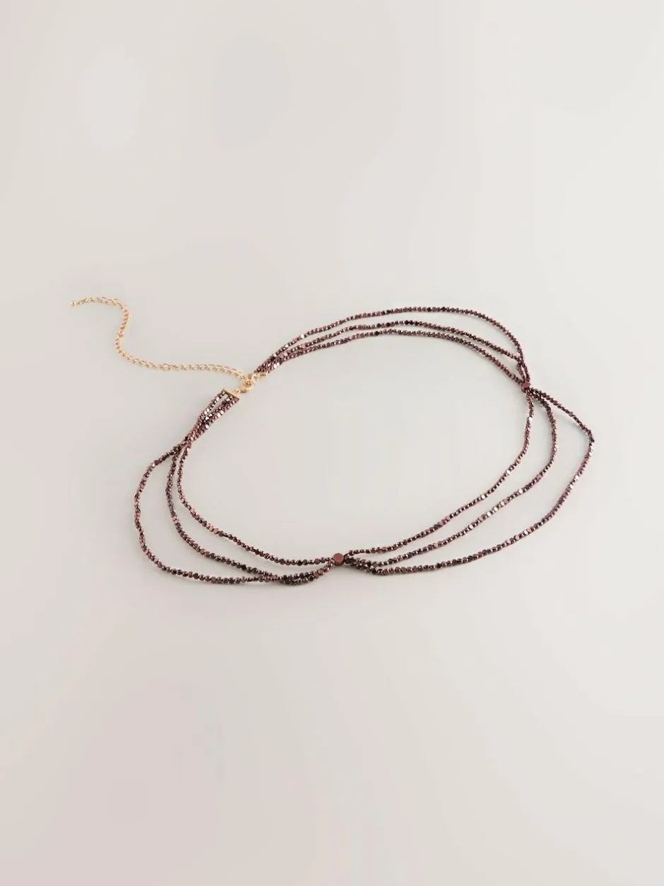 Next Metallic Skinny Tiered Beaded Belt Chocolate Brown Hot