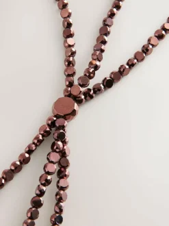 Next Metallic Skinny Tiered Beaded Belt Chocolate Brown Hot