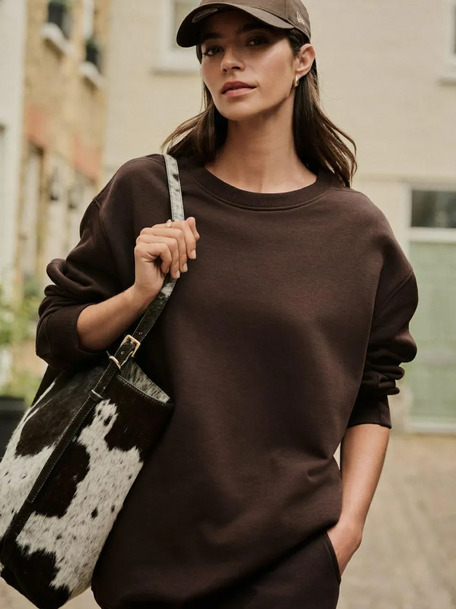 Next Chocolate Brown Relaxed Fit Essentials Longline Sweatshirt with Pockets Clearance