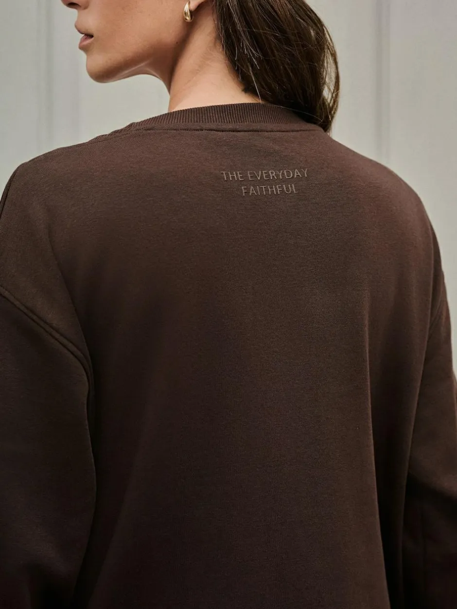 Next Chocolate Brown Relaxed Fit Essentials Longline Sweatshirt with Pockets Clearance