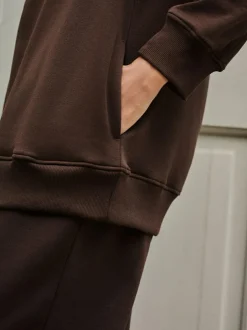 Next Chocolate Brown Relaxed Fit Essentials Longline Sweatshirt with Pockets Clearance