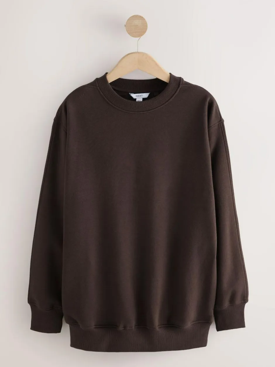 Next Chocolate Brown Relaxed Fit Essentials Longline Sweatshirt with Pockets Clearance