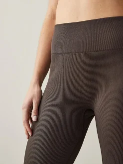 Next Chocolate Brown Ribbed Seamless High Waist Leggings Hot