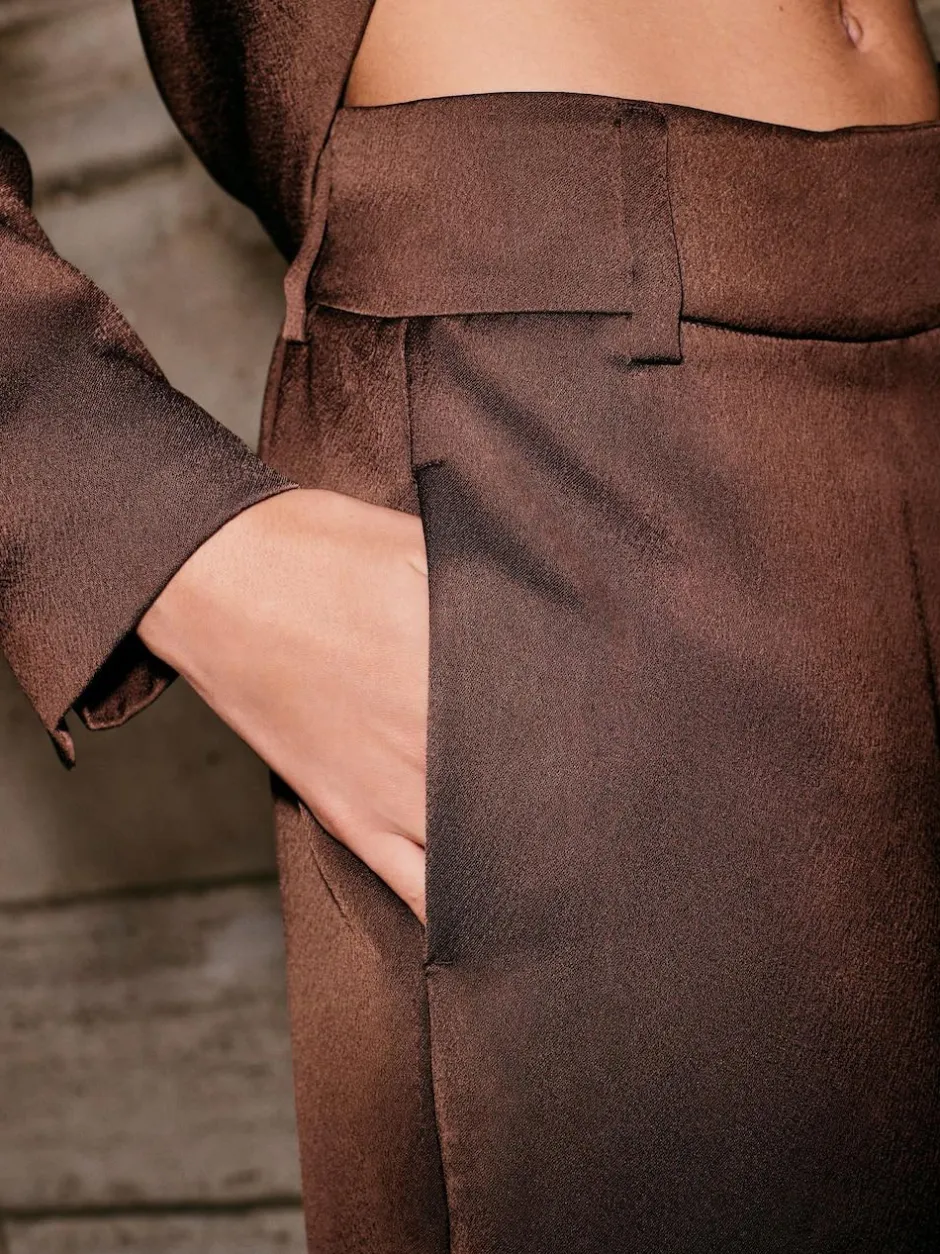 Next Chocolate Brown Satin Elastic Back Wide Leg Trousers