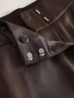 Next Chocolate Brown Satin Elastic Back Wide Leg Trousers
