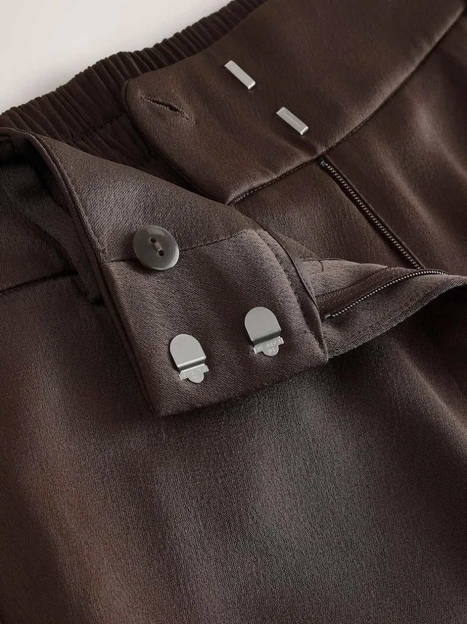Next Chocolate Brown Satin Elastic Back Wide Leg Trousers
