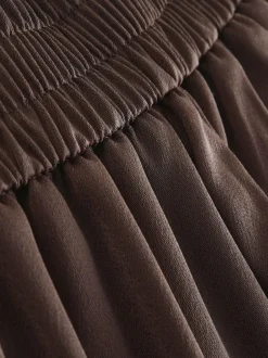 Next Chocolate Brown Satin Elastic Back Wide Leg Trousers
