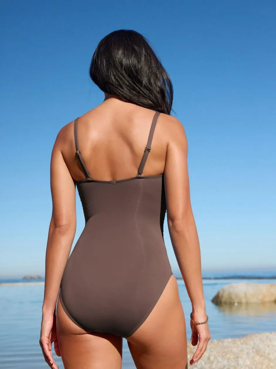 Next Chocolate Brown Shaping Tummy Control Bandeau Swimsuit