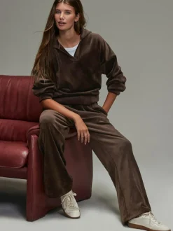 Next Soft Feel Cord Wide Leg Trousers Chocolate Brown Sale