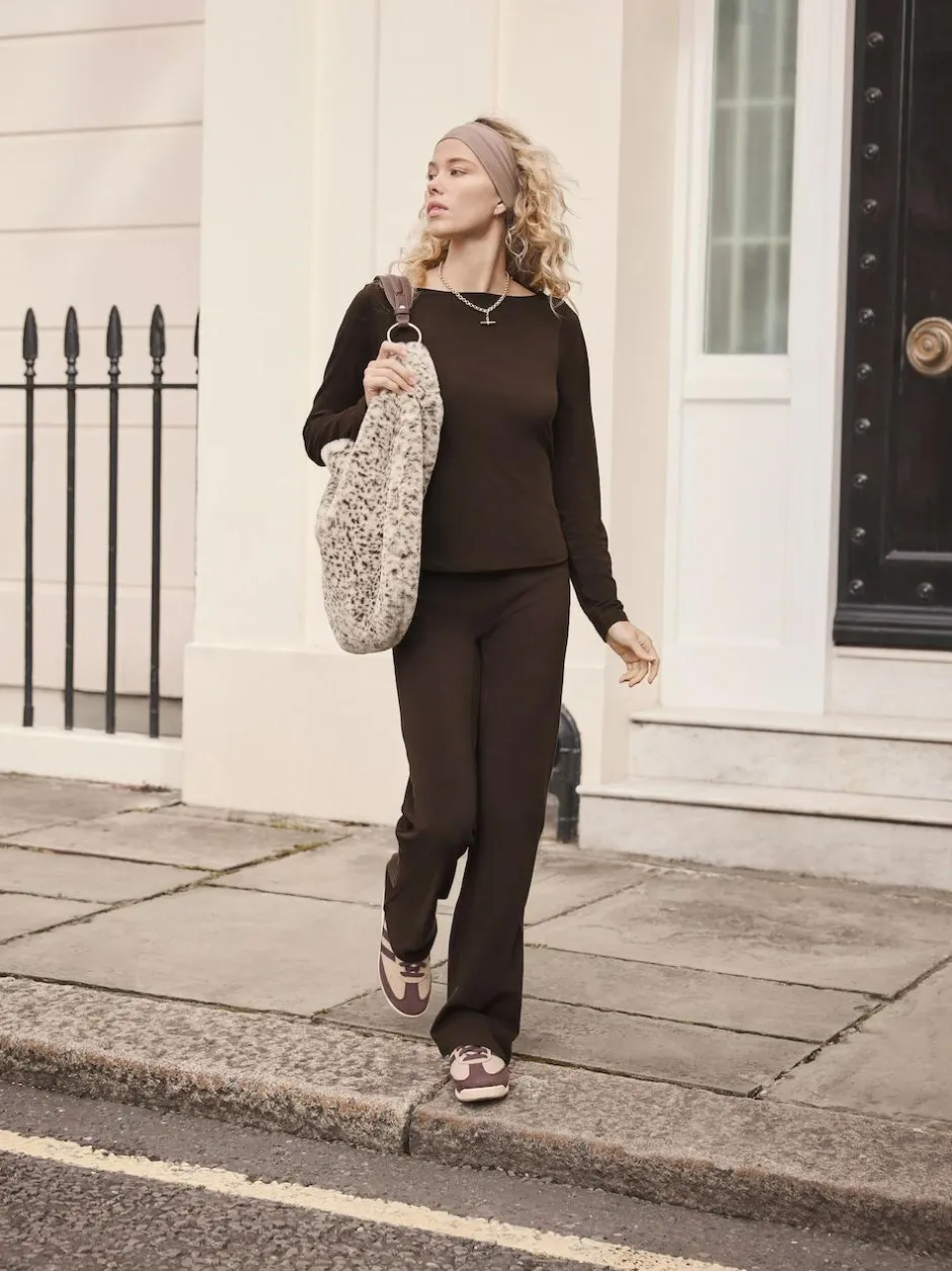Next Soft Touch Rib Ruched Flare Leggings Chocolate Brown New