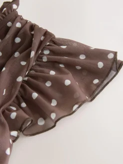 Next Pleated Mesh Print V-Neck Occasion Maxi Dress Chocolate Brown Spot New