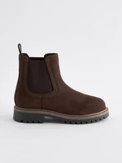Next Standard Fit (F) Leather Warm Lined Chelsea Boots Chocolate Brown Clearance