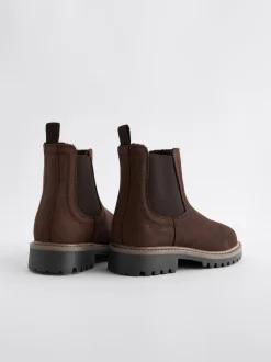 Next Standard Fit (F) Leather Warm Lined Chelsea Boots Chocolate Brown Clearance