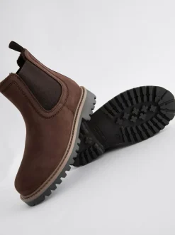 Next Standard Fit (F) Leather Warm Lined Chelsea Boots Chocolate Brown Clearance