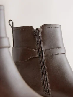Next Standard/Wide Fit Buckled Chelsea Boots Chocolate Brown Sale