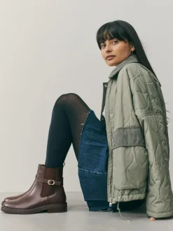 Next Standard/Wide Fit Buckled Chelsea Boots Chocolate Brown Sale