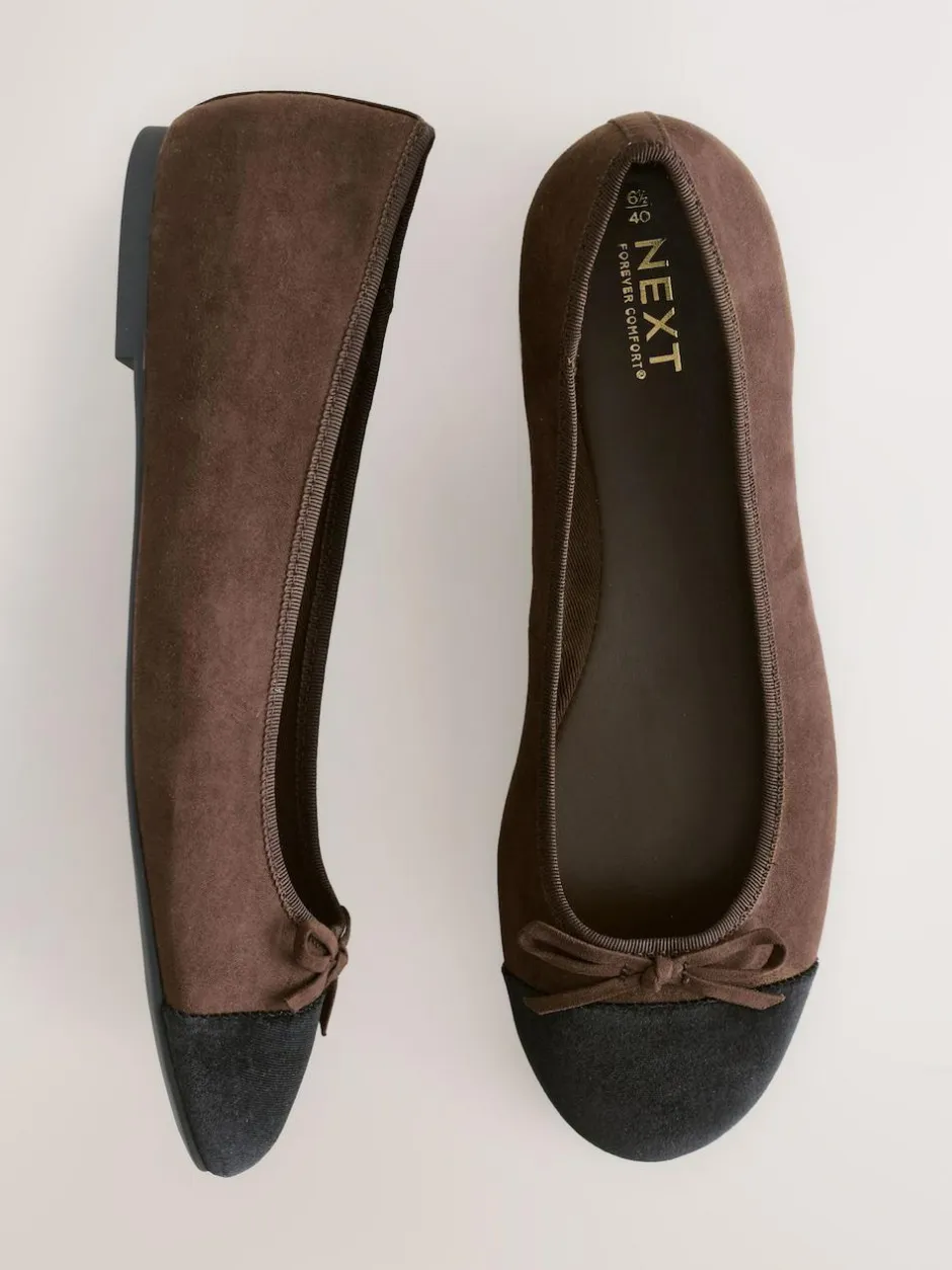 Next Chocolate Brown Standard/Wide Fit Round Toe Ballerina Shoes New