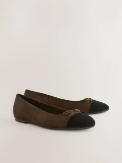 Next Chocolate Brown Standard/Wide Fit Round Toe Ballerina Shoes New