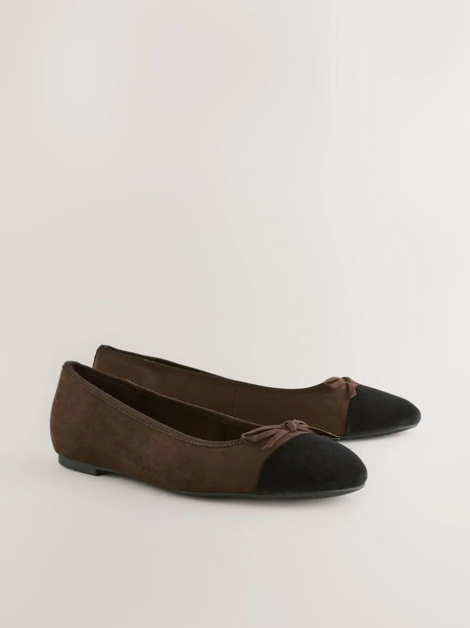 Next Chocolate Brown Standard/Wide Fit Round Toe Ballerina Shoes New