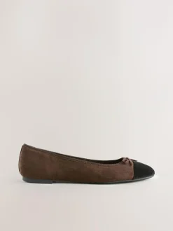 Next Chocolate Brown Standard/Wide Fit Round Toe Ballerina Shoes New