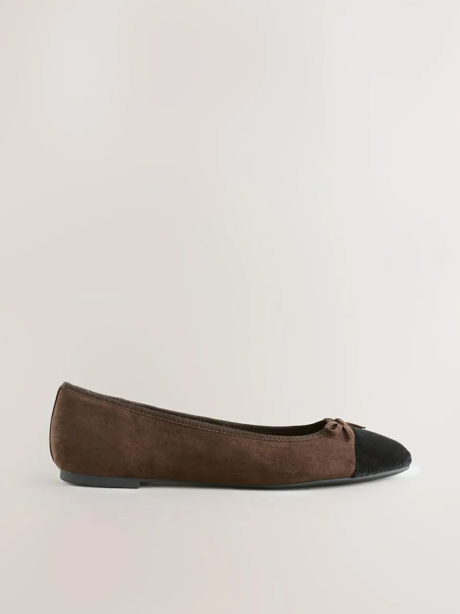 Next Chocolate Brown Standard/Wide Fit Round Toe Ballerina Shoes New