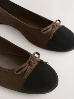 Next Chocolate Brown Standard/Wide Fit Round Toe Ballerina Shoes New