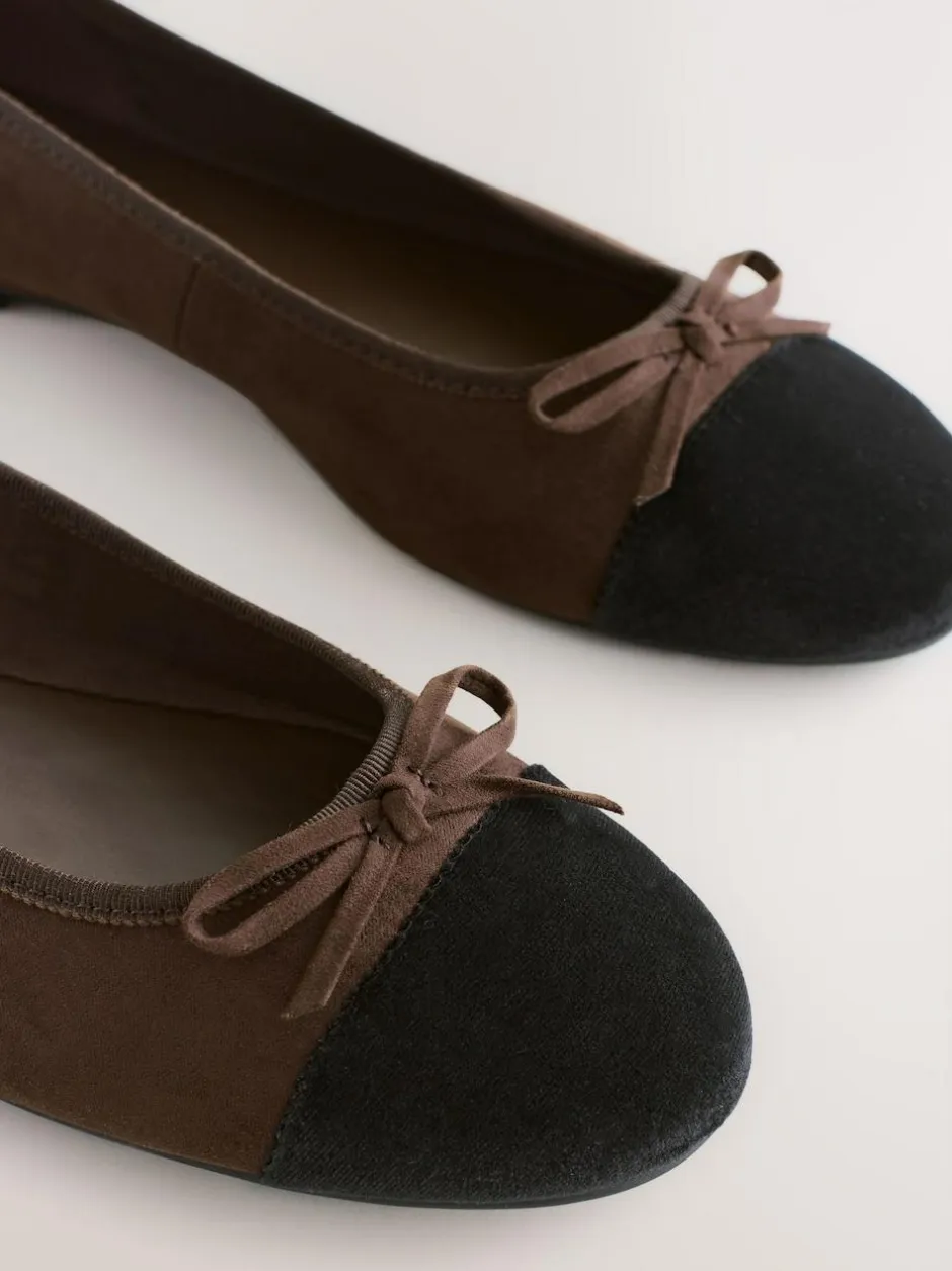 Next Chocolate Brown Standard/Wide Fit Round Toe Ballerina Shoes New