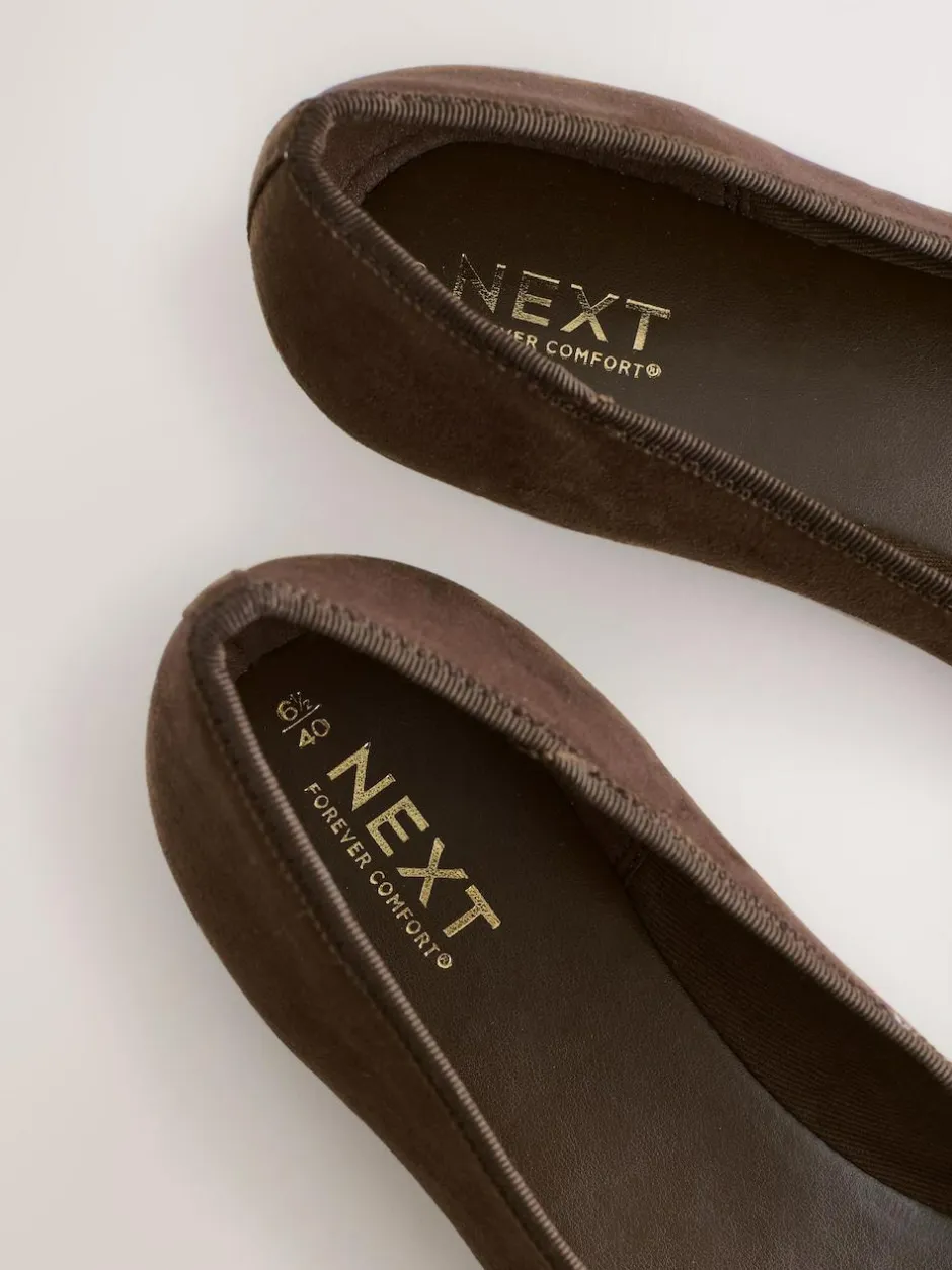 Next Chocolate Brown Standard/Wide Fit Round Toe Ballerina Shoes New