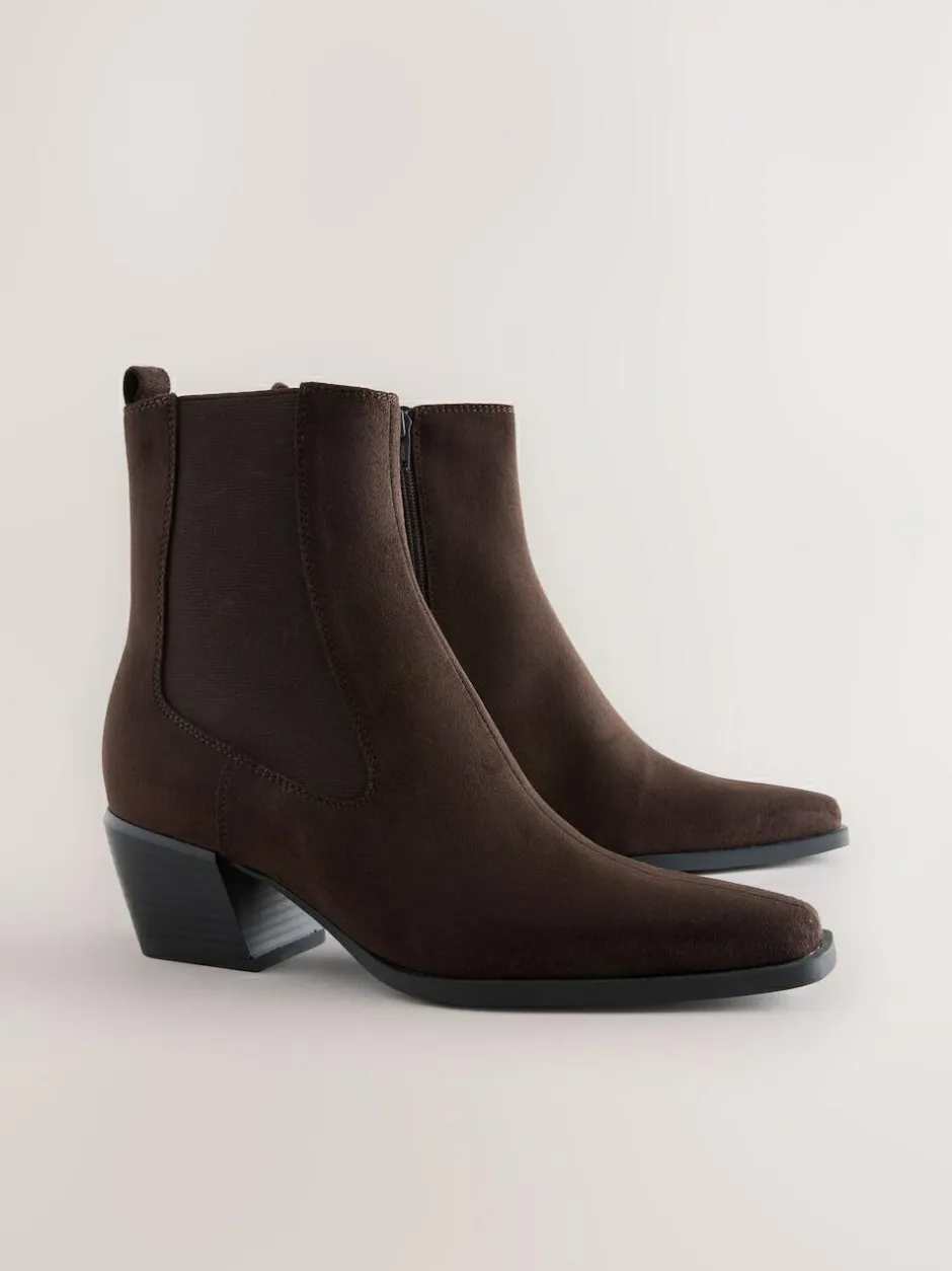 Next Standard/Wide Fit Chelsea Style Western Cowboy Boots Chocolate Brown Discount